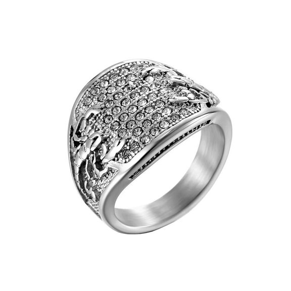 PAMTIER Men's Stainless Steel Retro Hip Hop Domineering Scorpion Iced Out Crystal Zircon Inlay Biker Ring Capricorn Constellation Silver Size 7