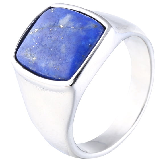 PAMTIER Men's Stainless Steel Retro Minimalist Square Gemstone Ring Silver Blue Size 10