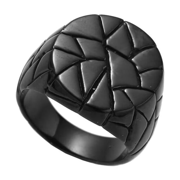PAMTIER Men's Stainless Steel Retro Personality Gothic Punk Round Irregular Stone Texture Crack Pattern Biker Ring Hip Hop Style Black Size 8