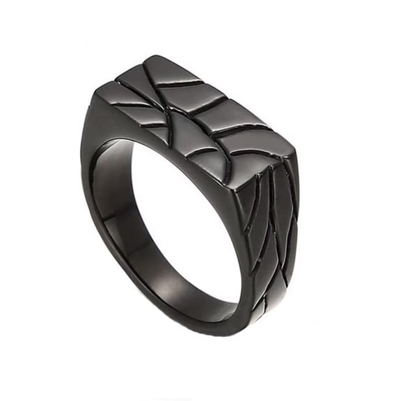 PAMTIER Men's Stainless Steel Retro Personality Gothic Punk Square Irregular Stone Texture Crack Pattern Biker Ring Hip Hop Style Black Size 12