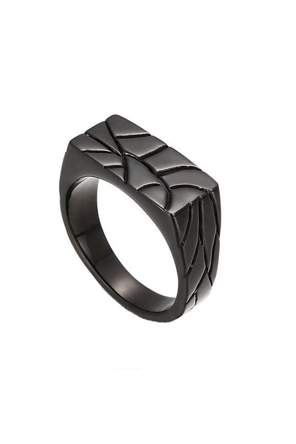 Men's Stainless Steel Retro Personality Gothic Punk Square Irregular Stone Texture Crack Pattern Biker Ring Hip Hop Style Black Size 9