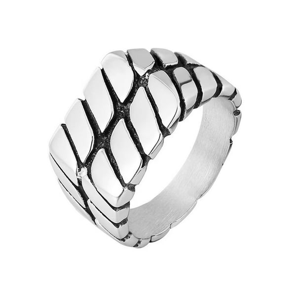 PAMTIER Men's Stainless Steel Retro Personality Punk Cool 14MM Twist Chain Stripe Pattern Biker Ring Hip Hop Statement Band Silver Size 7