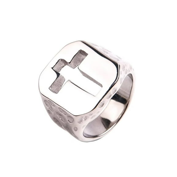 PAMTIER Men's Stainless Steel Retro Personality Punk Cut Out Cross Crucifix Biker Ring Hip Hop Cool Honeycomb Pattern Silver Size 7