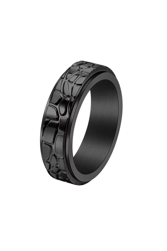 Men's Stainless Steel Retro Punk Cool Stone Texture Pattern Rotatable Fidget Ring Anxiety Band European and American Style Black Size 9