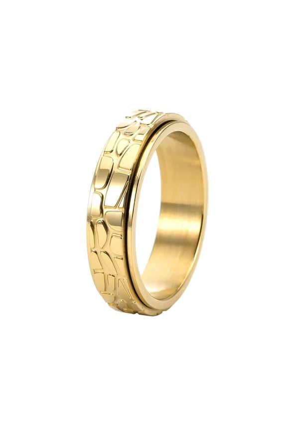 Men's Stainless Steel Retro Punk Cool Stone Texture Pattern Rotatable Fidget Ring Anxiety Band European and American Style Gold Size 10