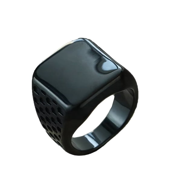 PAMTIER Men's Stainless Steel Retro Unique Hip Hop Punk 19MM Geometric Square Honeycomb Pattern Biker Ring Rock Statement Band Black Size 10