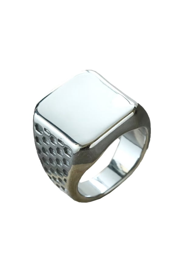 Men's Stainless Steel Retro Unique Hip Hop Punk 19MM Geometric Square Honeycomb Pattern Biker Ring Rock Statement Band Silver Size 8