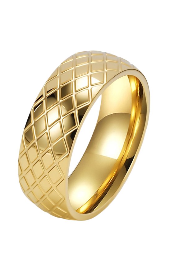 Men's Stainless Steel Rhombus Mesh Rings Modern Bold geometric grid texture Band, Retro Plaid statement Jewelry Gift for Daily Wear Gold Size 10