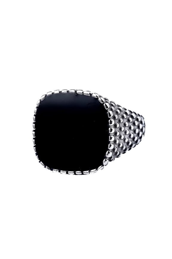 Men's Stainless Steel Rings with Black Square Resin Gothic Industrial Punk Statement Unique Jewelry Size 9