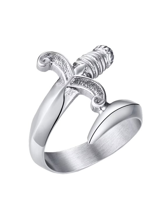Men's Stainless Steel Silver Domineering Sharp Dagger Sword Amulet Signet Ring Punk Rock Gothic Style Weapon Charms Size 10