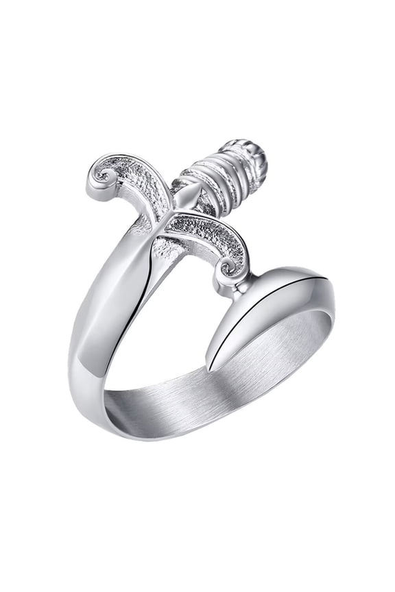 Men's Stainless Steel Silver Domineering Sharp Dagger Sword Amulet Signet Ring Punk Rock Gothic Style Weapon Charms Size 10
