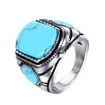 thumbnail image 1 of PAMTIER Men's Stainless Steel Silver Personality Fashion Square Simulation Turquoise Gemstone Ring Princess Cut Simple Vintage Punk Style Size 9, 1 of 6
