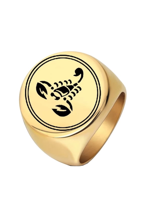 Men's Stainless Steel Simple High Polished Round Horoscope Scorpion Engraved Ring Punk Style Gold Size 9