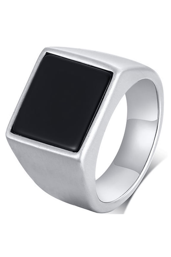 Men's Stainless Steel Simple Vintage Plane Geometry Gemstone Ring Silver Black Size 8