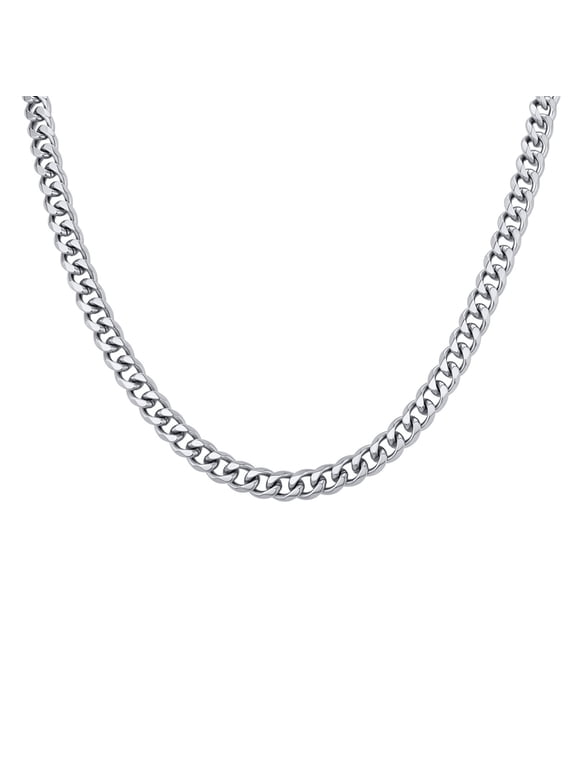 Men's Stainless Steel Six Side Cut Cuban Chain Necklace Faceted Flat Link Chain Minimalist Hip Hop Sweater Overcoat Daily Accessory Silver 3.5mm 55cm