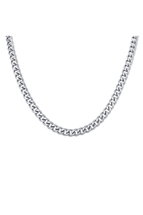 Men's Stainless Steel Six Side Cut Cuban Chain Necklace Faceted Flat Link Chain Minimalist Hip Hop Sweater Overcoat Daily Accessory Silver 7mm 60cm