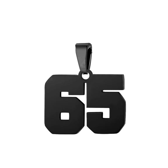 PAMTIER Men's Stainless Steel Sports Numbers 0-99 Talisman Basketball Football Baseball Inspiration Necklace Black Number 65