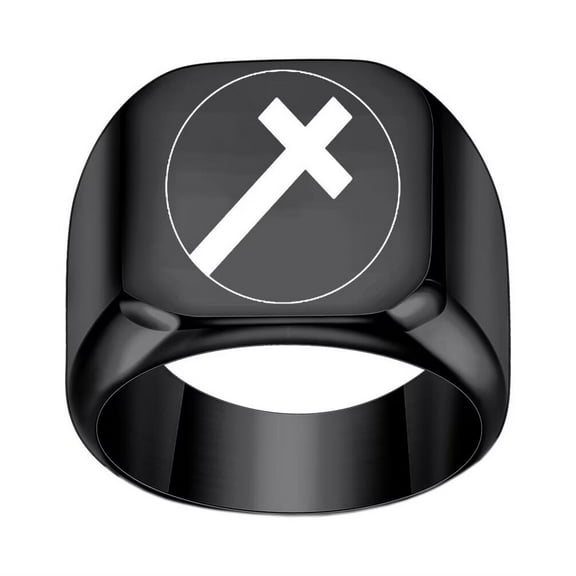 PAMTIER Men's Stainless Steel Square High Polished Religious Prayer Cross Ring Black Size 10