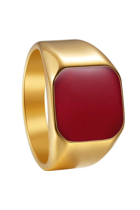 Men's Stainless Steel Square Signet Rings Classic Statement Enamel Flat Top Band Wedding Birthday Jewelry Gift Gold Red Size 9