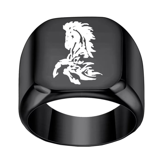 PAMTIER Men's Stainless Steel Square Vintage Animal Domineering Horse Punk Ring Black Size 10