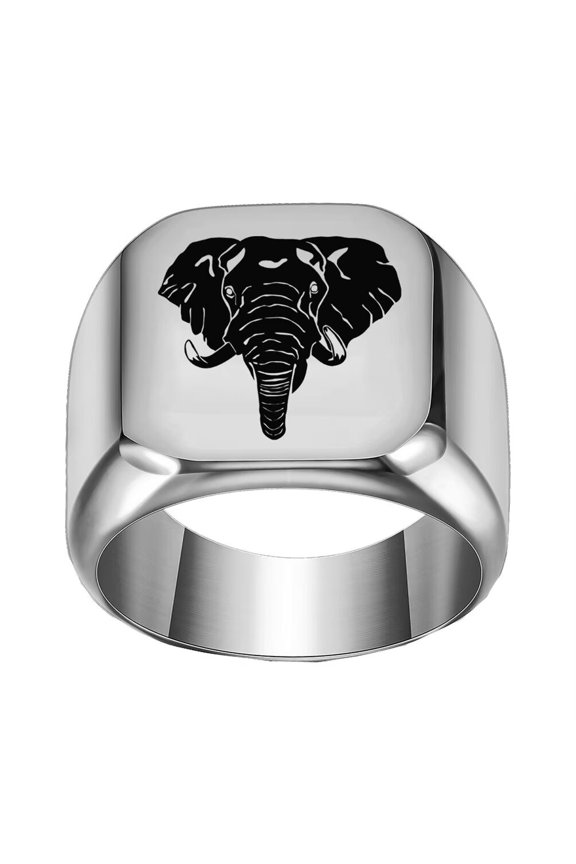 Men's Stainless Steel Square Vintage Animal Elephant Punk Ring Silver Size 13