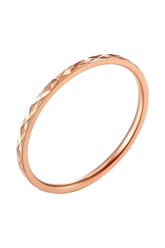 Men's Stainless Steel Thin 1.2mm Classic Simple Domed Rhombus Multi Faceted Stackable Pinky Ring Eternity Promise Wedding Band Rose Gold Size 9