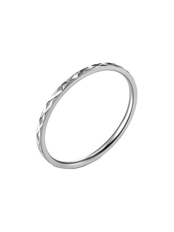 Men's Stainless Steel Thin 1.2mm Classic Simple Domed Rhombus Multi Faceted Stackable Pinky Ring Eternity Promise Wedding Band Silver Size 5