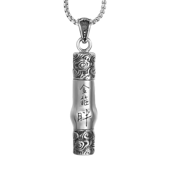 PAMTIER Men's Stainless Steel Unique Chunky Monkey King Golden Cudgel Mantra Special Flower Pattern Carved Pendant Necklace Silver Free Chain