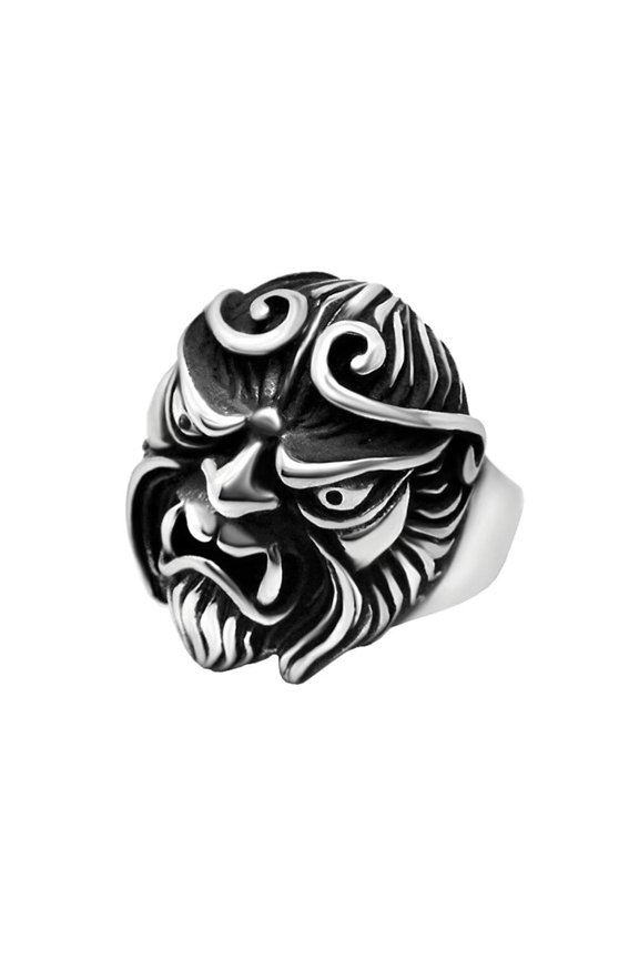 Men's Stainless Steel Unique Vintage Monkey King Head Portrait Biker Ring Chinese Classical Myth Novel Journey to The West Silver Size 9