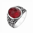 thumbnail image 1 of PAMTIER Men's Stainless Steel Unique Vintage Twist Knots Weave Rope Pattern Carved Oval Synthetic Turquoise Gemstone Signet Ring Red Size 8, 1 of 4