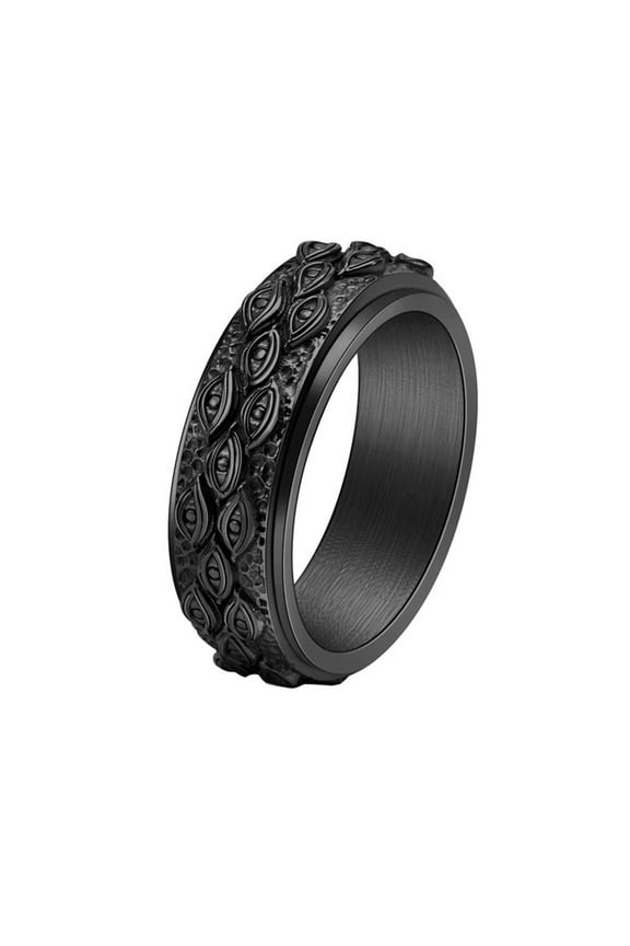 Men's Stainless Steel Vintage 8mm Eye of God Rotatable Fidget Ring Cool Gothic Demon Evil Eyes All Seeing Anxiety Band Black Size 10