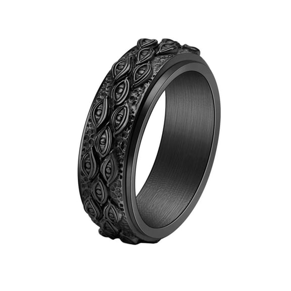 PAMTIER Men's Stainless Steel Vintage 8mm Eye of God Rotatable Fidget Ring Cool Gothic Demon Evil Eyes All Seeing Anxiety Band Black Size 8