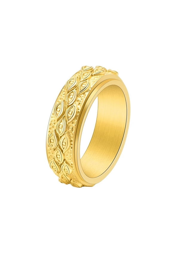 Men's Stainless Steel Vintage 8mm Eye of God Rotatable Fidget Ring Cool Gothic Demon Evil Eyes All Seeing Anxiety Band Gold Size 11