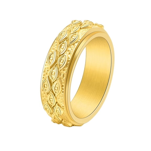 PAMTIER Men's Stainless Steel Vintage 8mm Eye of God Rotatable Fidget Ring Cool Gothic Demon Evil Eyes All Seeing Anxiety Band Gold Size 6