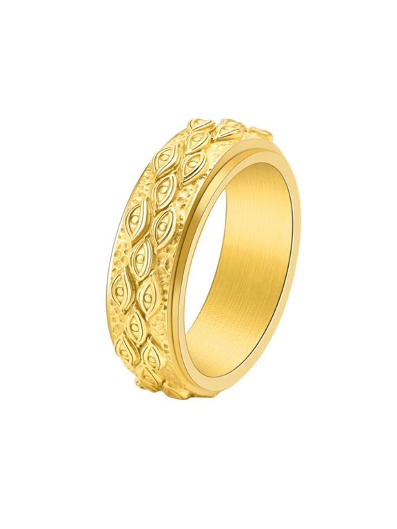 Men's Stainless Steel Vintage 8mm Eye of God Rotatable Fidget Ring Cool Gothic Demon Evil Eyes All Seeing Anxiety Band Gold Size 7
