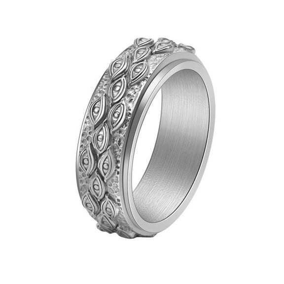 PAMTIER Men's Stainless Steel Vintage 8mm Eye of God Rotatable Fidget Ring Cool Gothic Demon Evil Eyes All Seeing Anxiety Band Silver Size 6