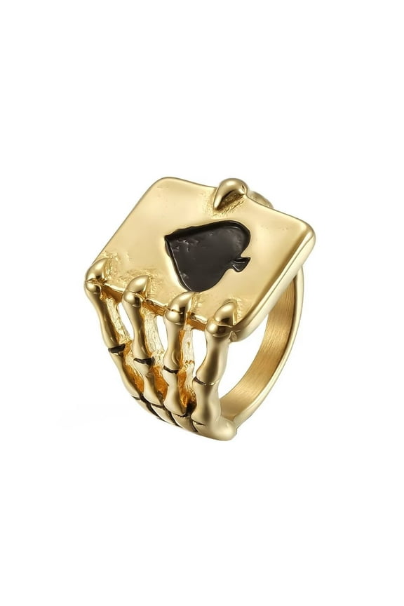 Men's Stainless Steel Vintage Ace of Spades Gothic Dragon Claw Ghost Hand Skull Biker Ring Punk Poker Playing Card Statement Black Size 9