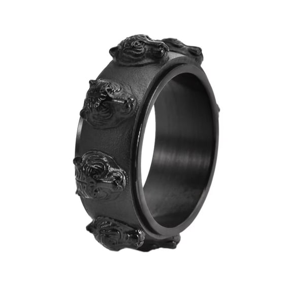PAMTIER Men's Stainless Steel Vintage Animal Domineering Tiger Head Rotatable Ring Black Size 10