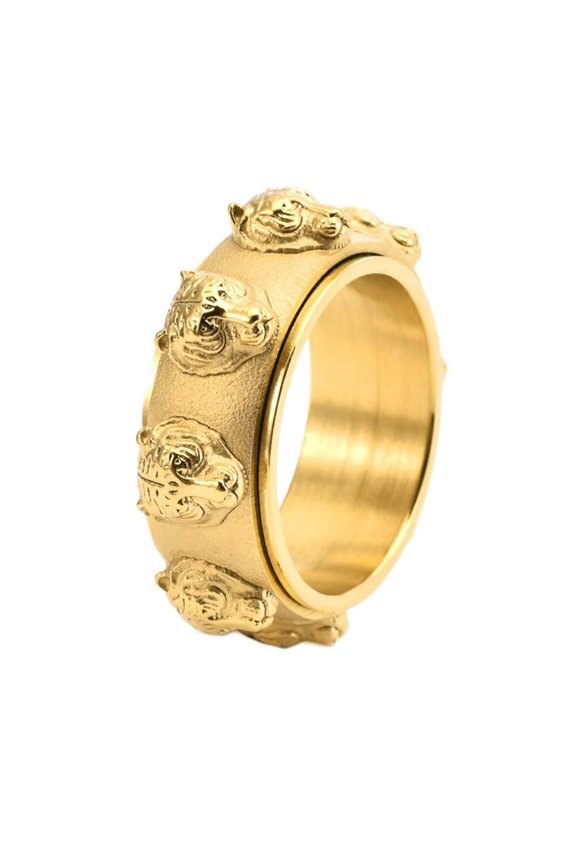 Men's Stainless Steel Vintage Animal Domineering Tiger Head Rotatable Ring Gold Size 10