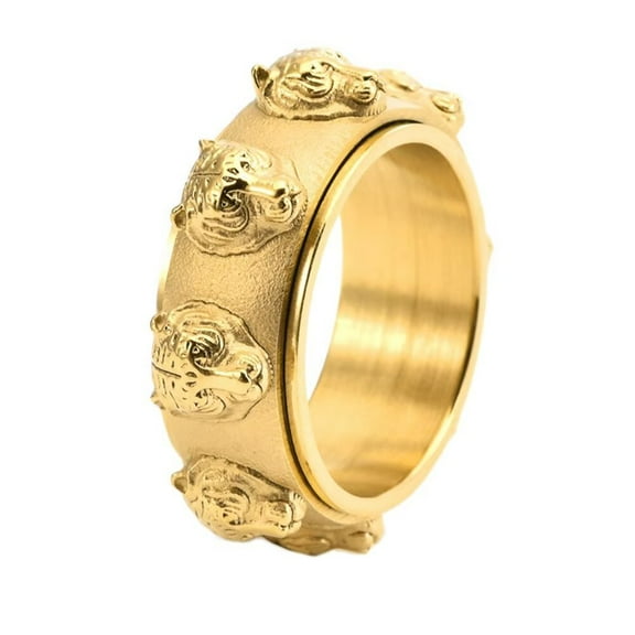 PAMTIER Men's Stainless Steel Vintage Animal Domineering Tiger Head Rotatable Ring Gold Size 8