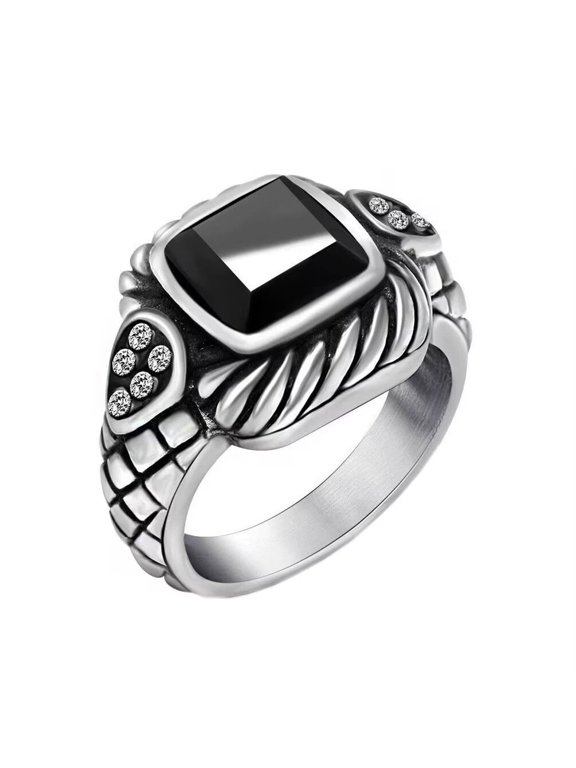 Men's Stainless Steel Vintage Bully Hip-hop Punk Serpentine Block Texture Gemstone Ring Black Size 10