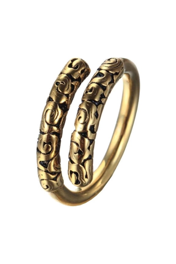 Men's Stainless Steel Vintage Chinese Novel Journey to The West Part Monkey King Hoop Open Biker Ring Clouds Pattern Inlay Gold Size 11