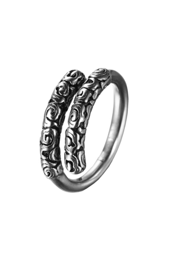 Men's Stainless Steel Vintage Chinese Novel Journey to The West Part Monkey King Hoop Open Biker Ring Clouds Pattern Inlay Silver Size 10