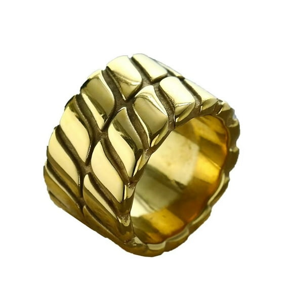 PAMTIER Men's Stainless Steel Vintage Cool Hip Hop Pipe Cut 14MM Wide Chunky Twist Chain Stripe Pattern Biker Ring Gold Size 12