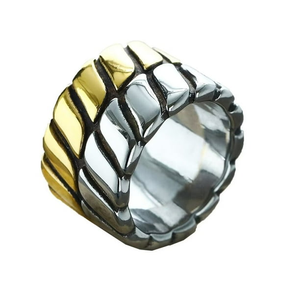 PAMTIER Men's Stainless Steel Vintage Cool Hip Hop Pipe Cut 14MM Wide Chunky Twist Chain Stripe Pattern Biker Ring Silver Gold Size 13