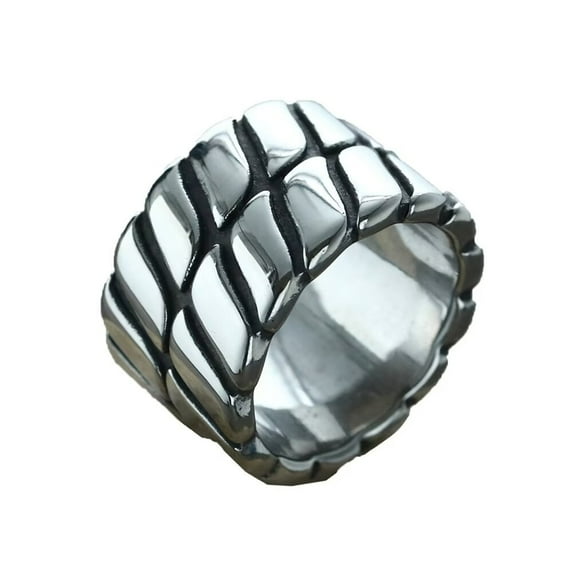 PAMTIER Men's Stainless Steel Vintage Cool Hip Hop Pipe Cut 14MM Wide Chunky Twist Chain Stripe Pattern Biker Ring Silver Size 7