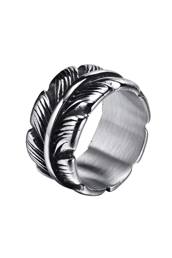 Men's Stainless Steel Vintage Cool Punk Hip Hop Feather Biker Finger Ring Statement Band Comfort Fit Silver Size 10