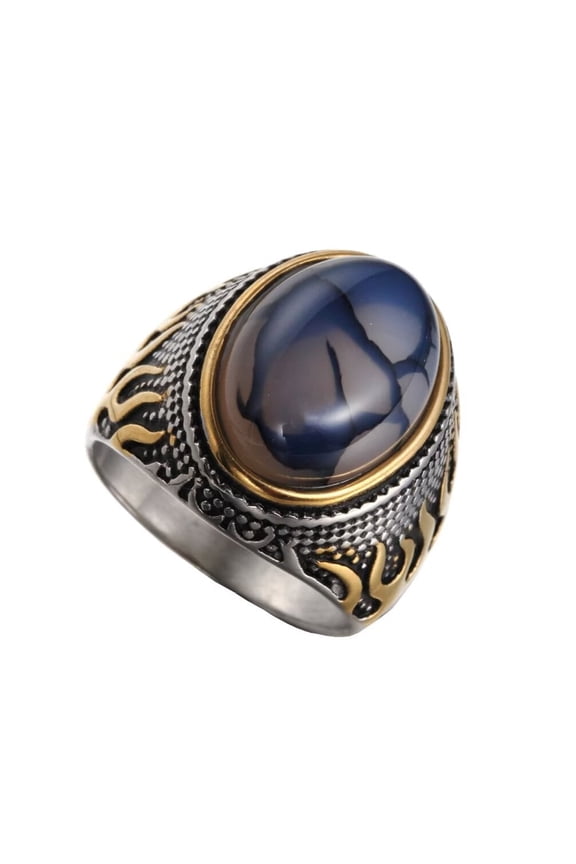 Men's Stainless Steel Vintage Creative Colorful Purple Gemstone Ring Carved Flame Pattern Gothic Punk Style Wedding Band Size 12