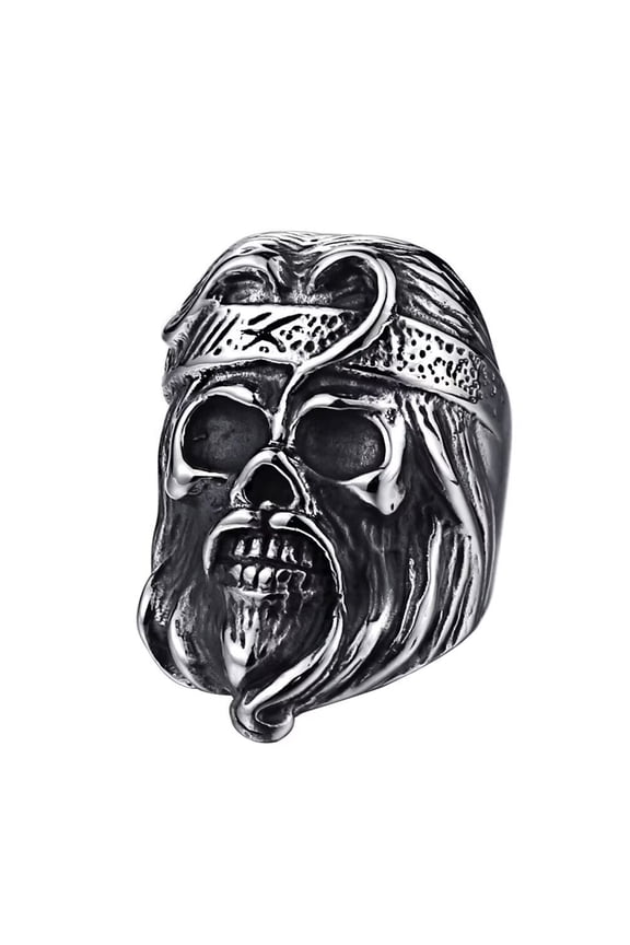 Men's Stainless Steel Vintage Creative The Journey to the West Sun Wukong Profile Picture Monkey King Skull Head Ring Silver Size 9