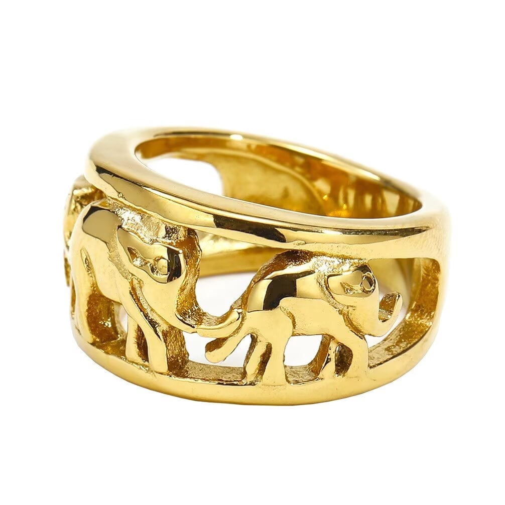 PAMTIER Men's Hindu Elephant Ring – Stainless Steel, Gold Black Finish, Vintage Gothic Tribal Design, Biker Style Band - View #12